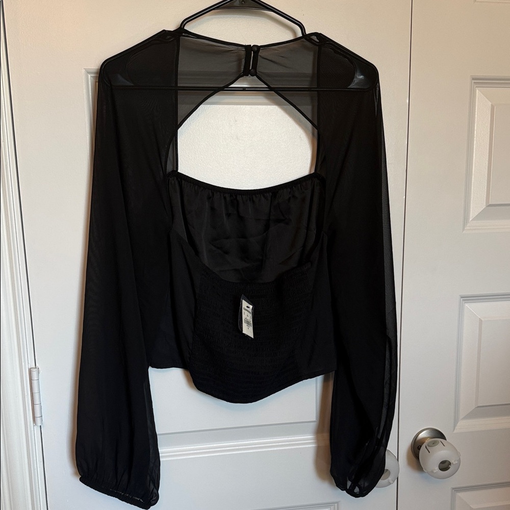 NWT Express Black Long Sleeve Cropped Blouse Sz XL - Picture 6 of 8